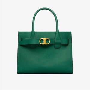 Tory Burch Gemini Link Leather Tote in Melachite